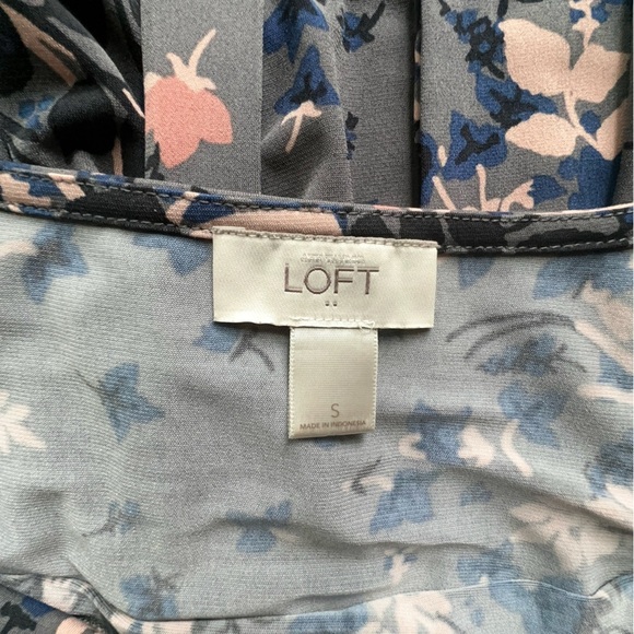LOFT NWOT FLORAL SWING DRESS COWL NECKLINE SLEEVELESS TIE WAIST GRAY PINK SMALL - Picture 9 of 9